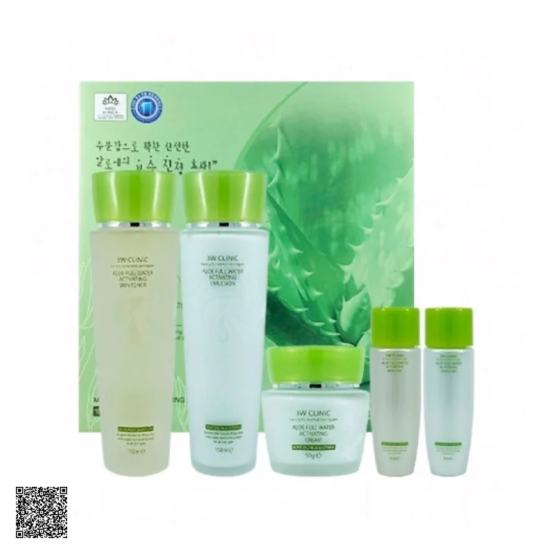 3W Clinic Aloe Full Water Activating Skin Care - Bộ Dưỡng Trắng Cấp Nước Tinh Chất Lô Hội (Màu Xanh Lá)