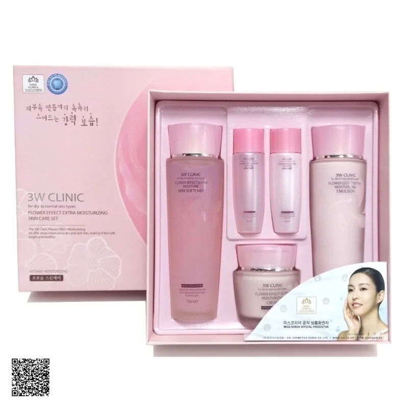 3W Clinic Flower Effect Extra Moisturizing Skin Care - Bộ Dưỡng Ẩm Trắng Da (Màu Hồng)