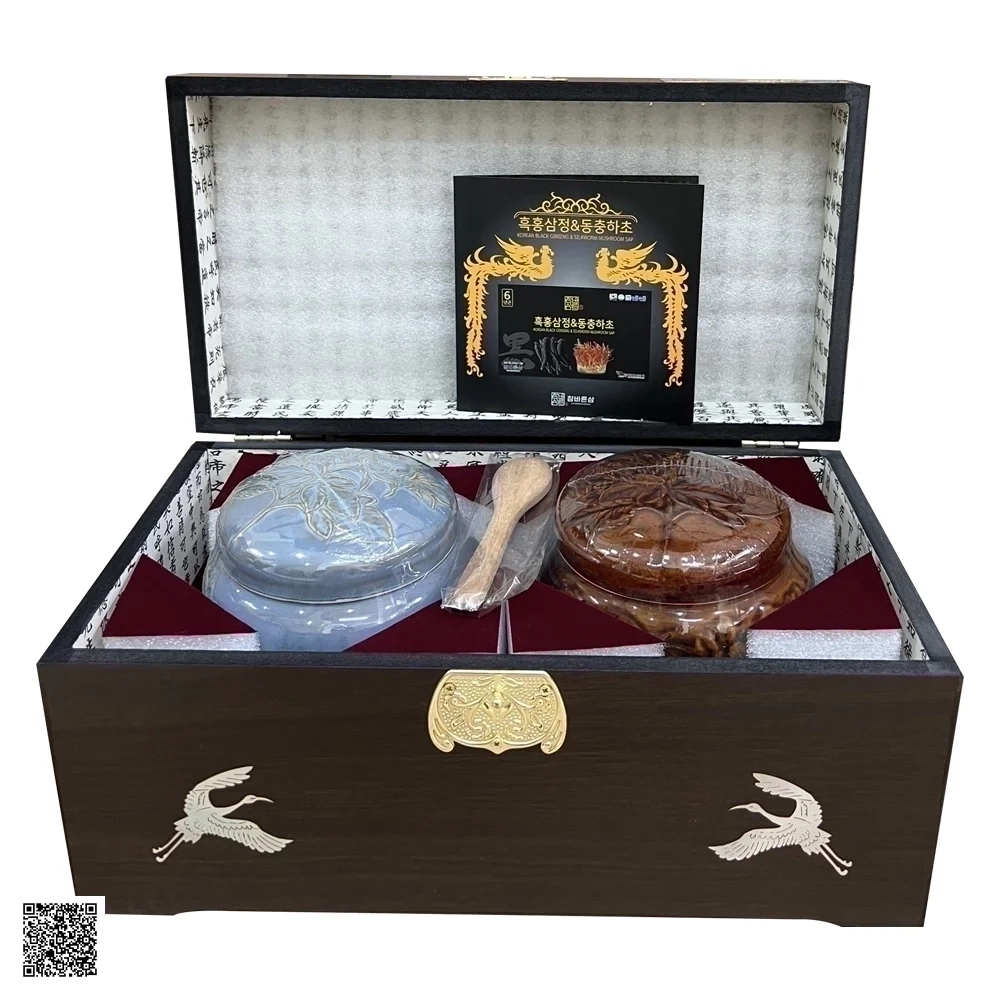 Cao Hắc Sâm Đông Trùng Hạ Thảo Hũ Đôi Ire Red Ginseng Corporation Hộp Gỗ Hàn Quốc