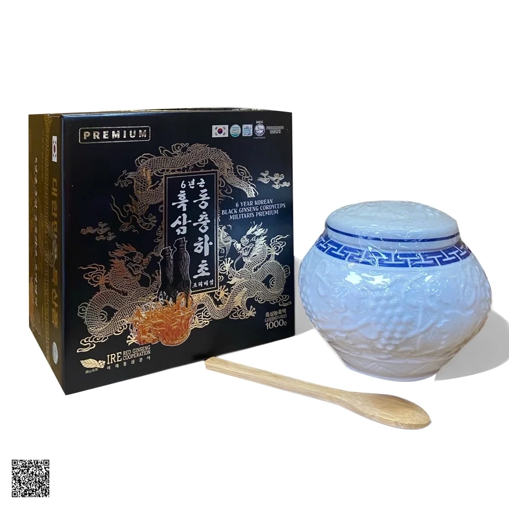 Cao Hắc Sâm Đông Trùng IRE 6 Year Korean Black Ginseng Cordyceps Militaris Premium