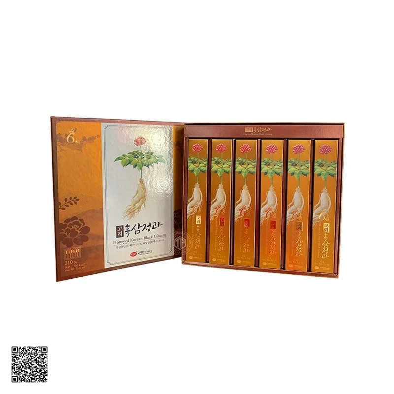 Hắc Sâm Củ Tẩm Mật Ong KGS Honeyed Korean Black Ginseng 210gr (35gr x 6 củ)