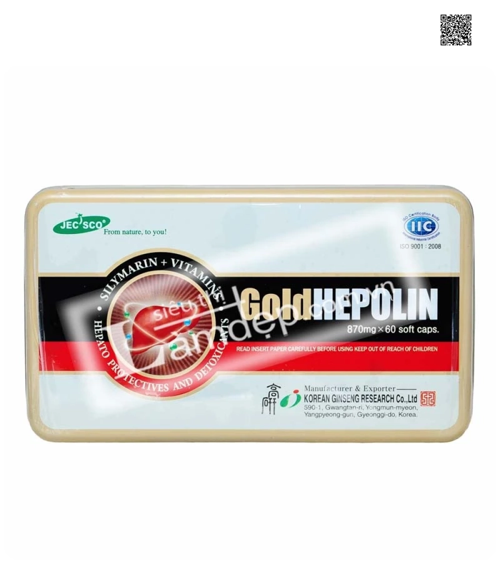 Hình ảnh mặt trước của hộp Viên Hồng Sâm bổ gan GoldHepolin Jecsco