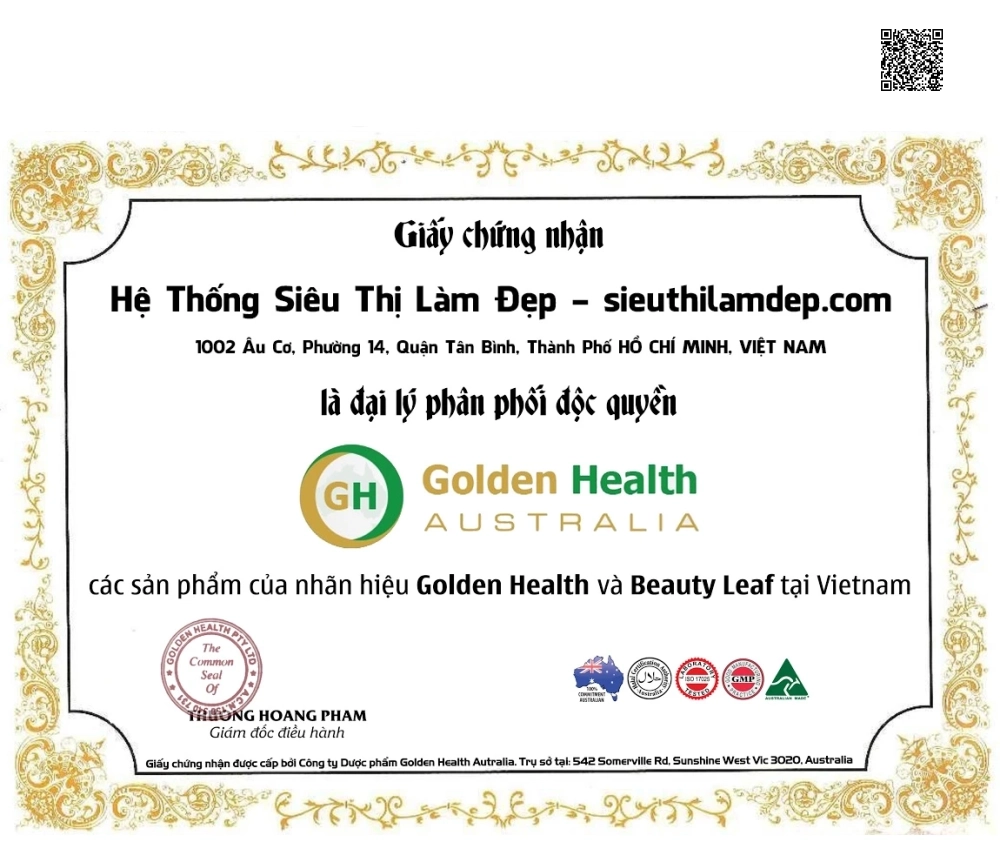 Giấy chứng nhận nhà phân phối golden health 