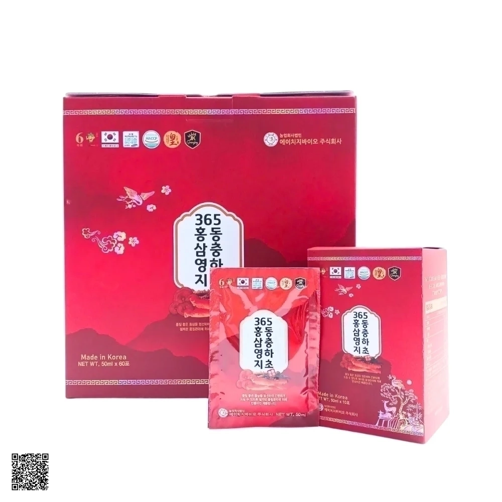 Nước Hồng Sâm Linh Chi Đông Trùng Hạ Thảo 365 Hàn Quốc (60 Gói x 50ml)