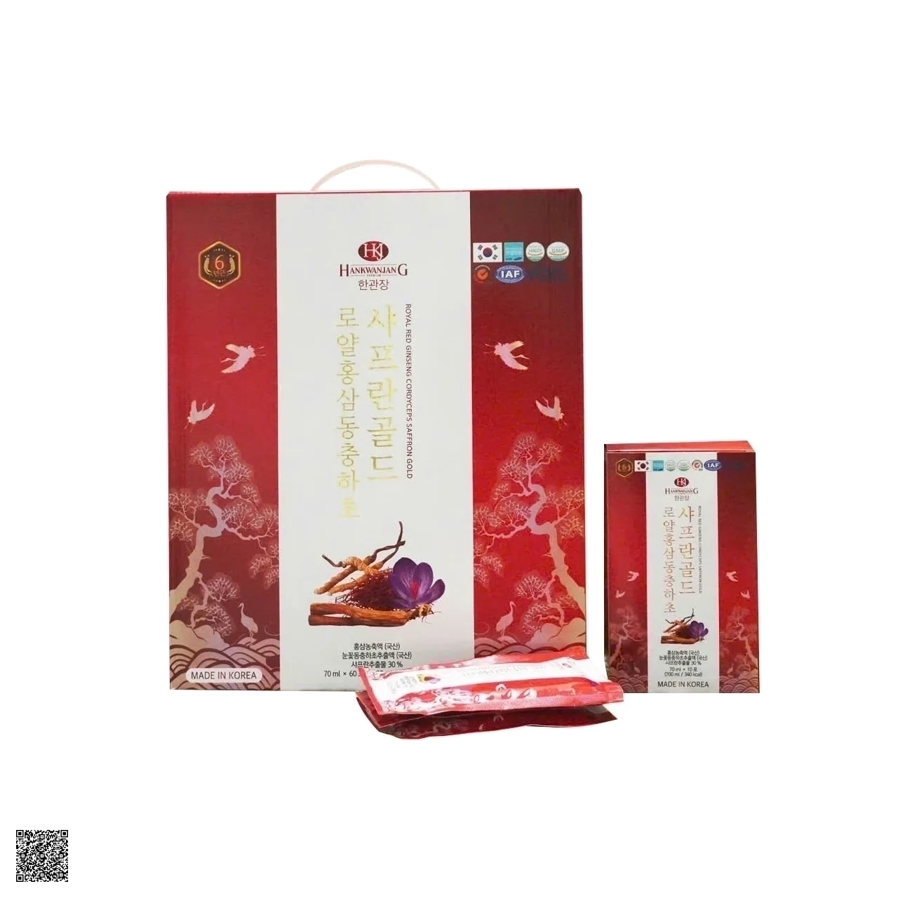 Nước Hồng Sâm Đông Trùng Hạ Thảo & Nhuỵ Hoa Nghệ Tây HankwanjanG Royal Red Ginseng Cordyceps Saffron Gold (60 Gói x 70ml)