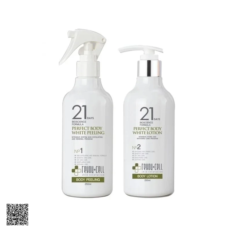 Bộ Sản Phẩm Dưỡng Trắng Toàn Thân Reyou-Cell 21 Days Bioscience Formula Perfect Body White Peeling – Lotion