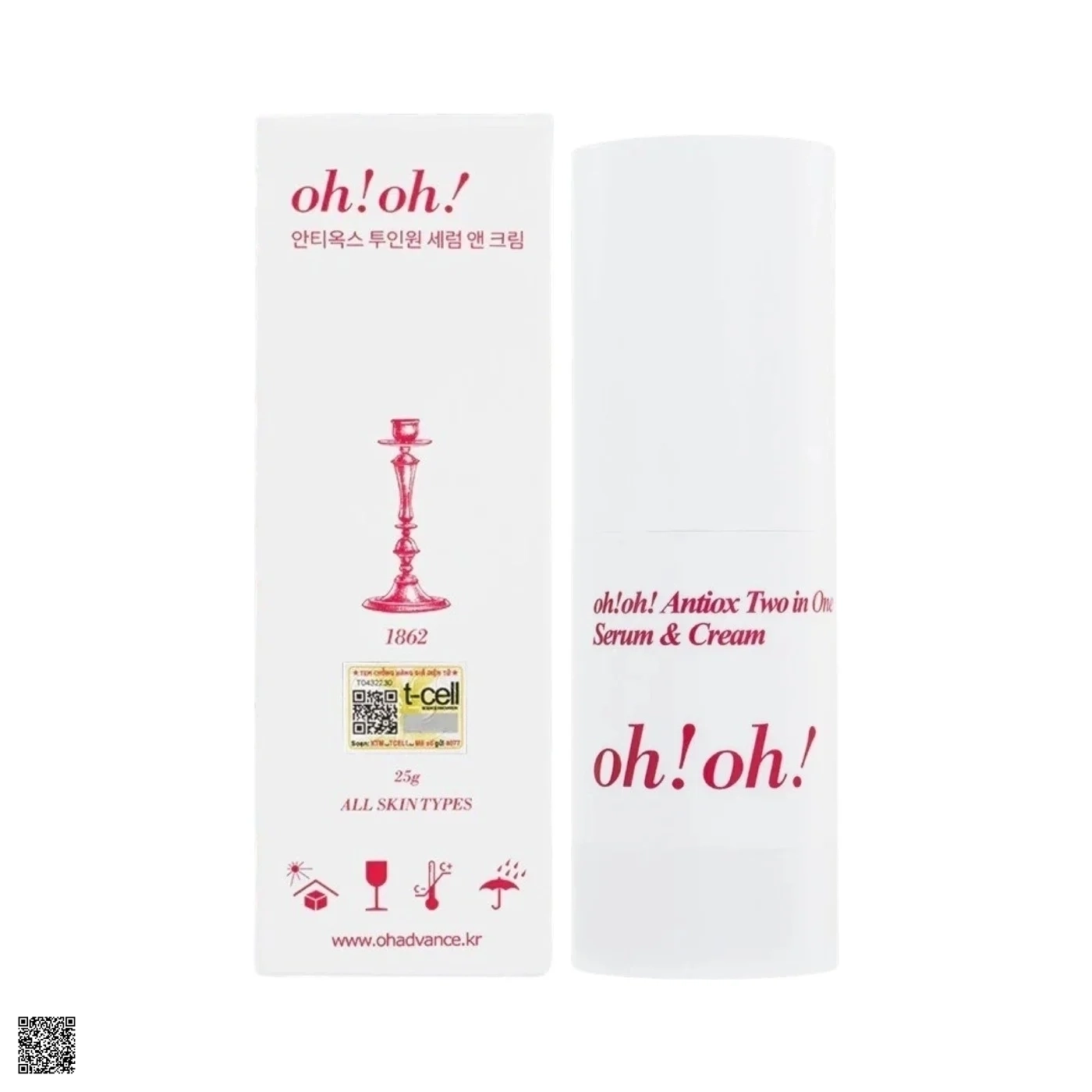 Serum Dạng Kem Dưỡng Ẩm & Làm Sáng Da oh!oh! Antiox Two in One Serum & Cream 25g