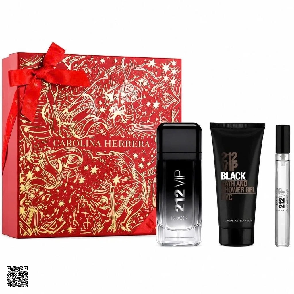Giftset Carolina Herrera 212 Vip Black Men EDP 3 Món