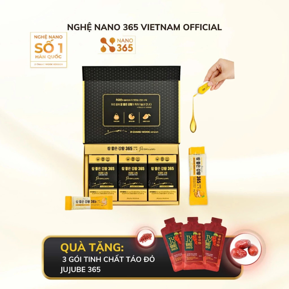 [TẶNG TINH CHẤT TÁO ĐỎ JUJUBE 365] Thạch nghệ Nano 365 Collagen Premium hộp lớn 30 thanh