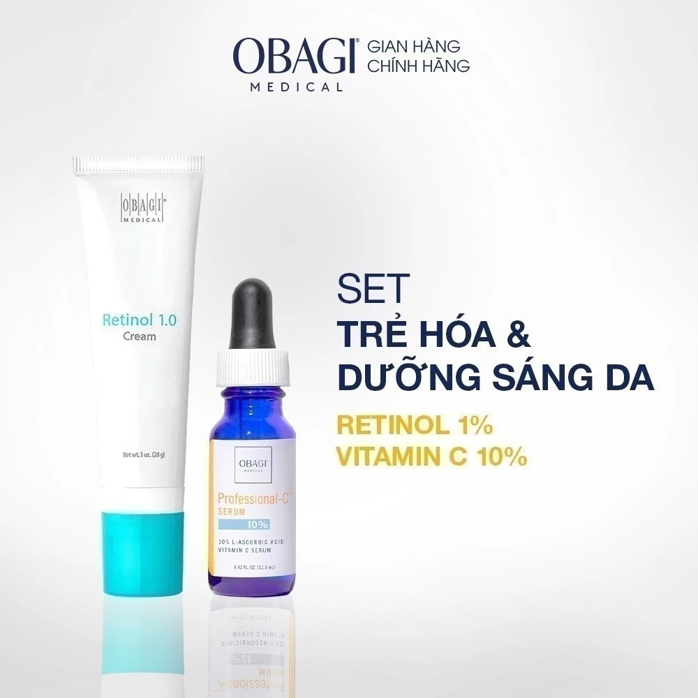 Bộ đôi Obagi tái tạo và dưỡng sáng da Retinol 1.0 và Professional-C 10%