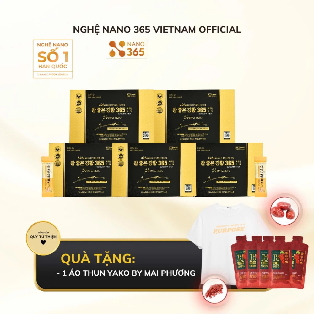 [TẶNG TINH CHẤT TÁO ĐỎ JUJUBE 365] Thạch Nghệ Nano Curcumin 365 Collagen Premium (5 Hộp lớn x  30 thanh)