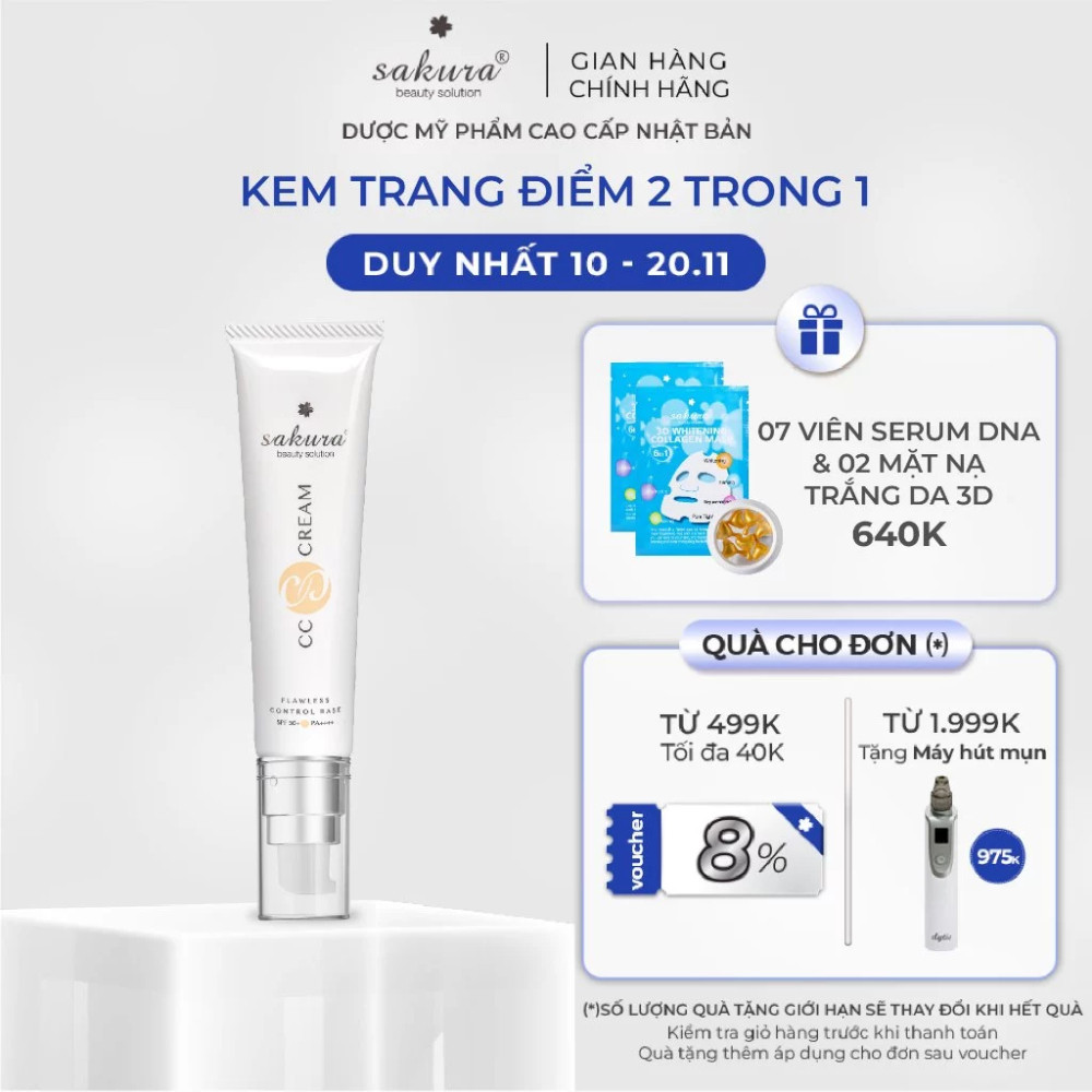 Kem Trang Điểm, Chống Nắng Đa Năng Sakura CC Cream Flawless Control Base SPF50+ PA++++