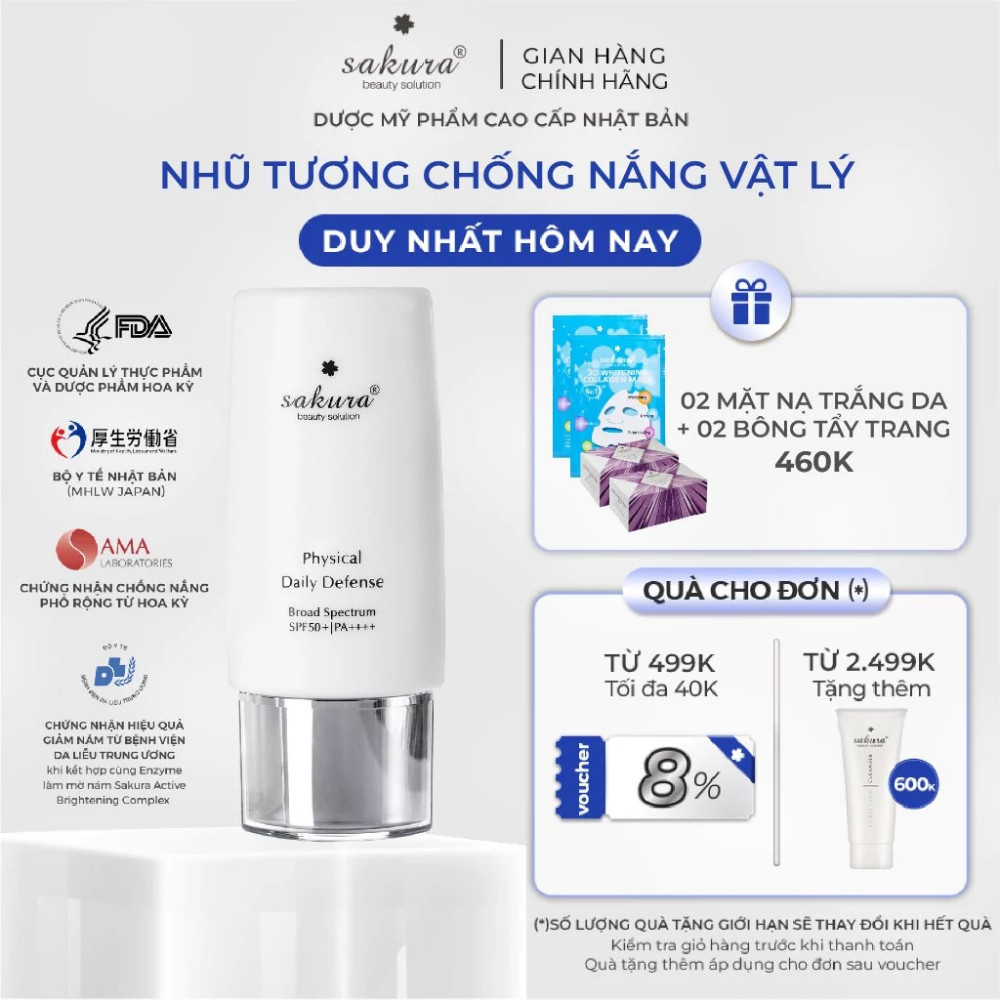 Kem Chống Nắng Dạng Nhũ Tương Sakura Physical Daily Defense SPF 50+ PA++++