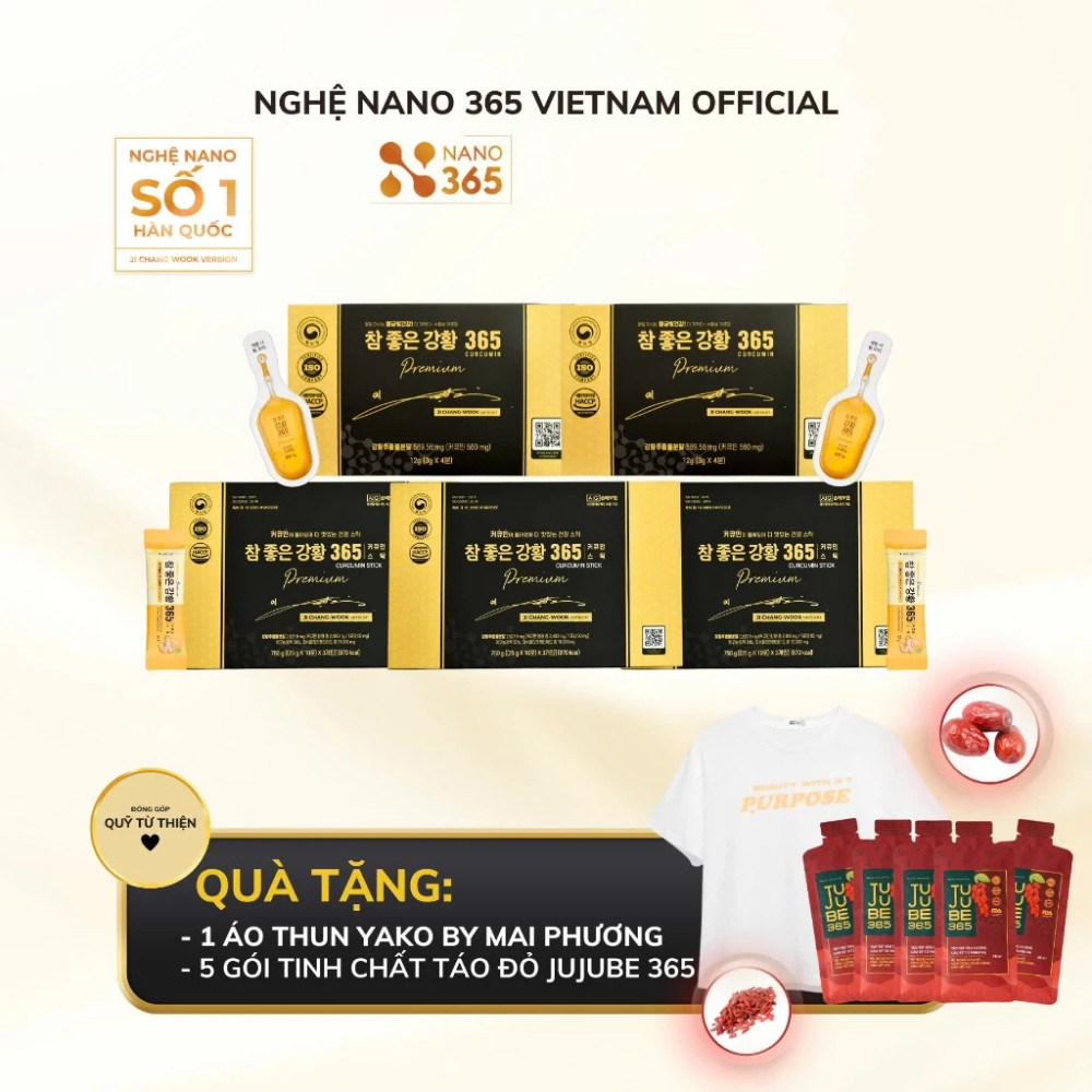 [TẶNG TINH CHẤT TÁO ĐỎ JUJUBE 365] Combo 3 Thạch Nghệ Nano 365 Hộp Lớn và 2 Tinh Nghệ Nano 365 bản Premium