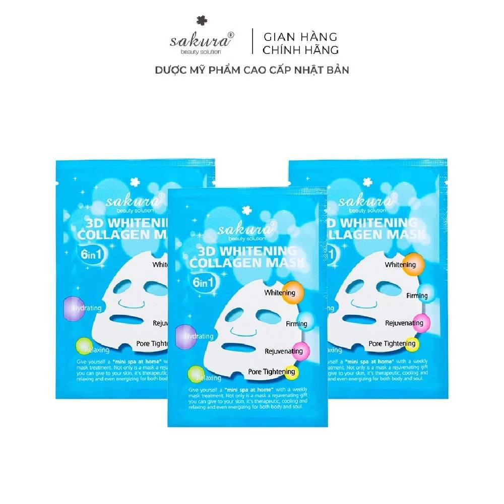 Bộ 3 Mặt Nạ Dưỡng Trắng Da Sakura 3D Whitening Collagen Mask