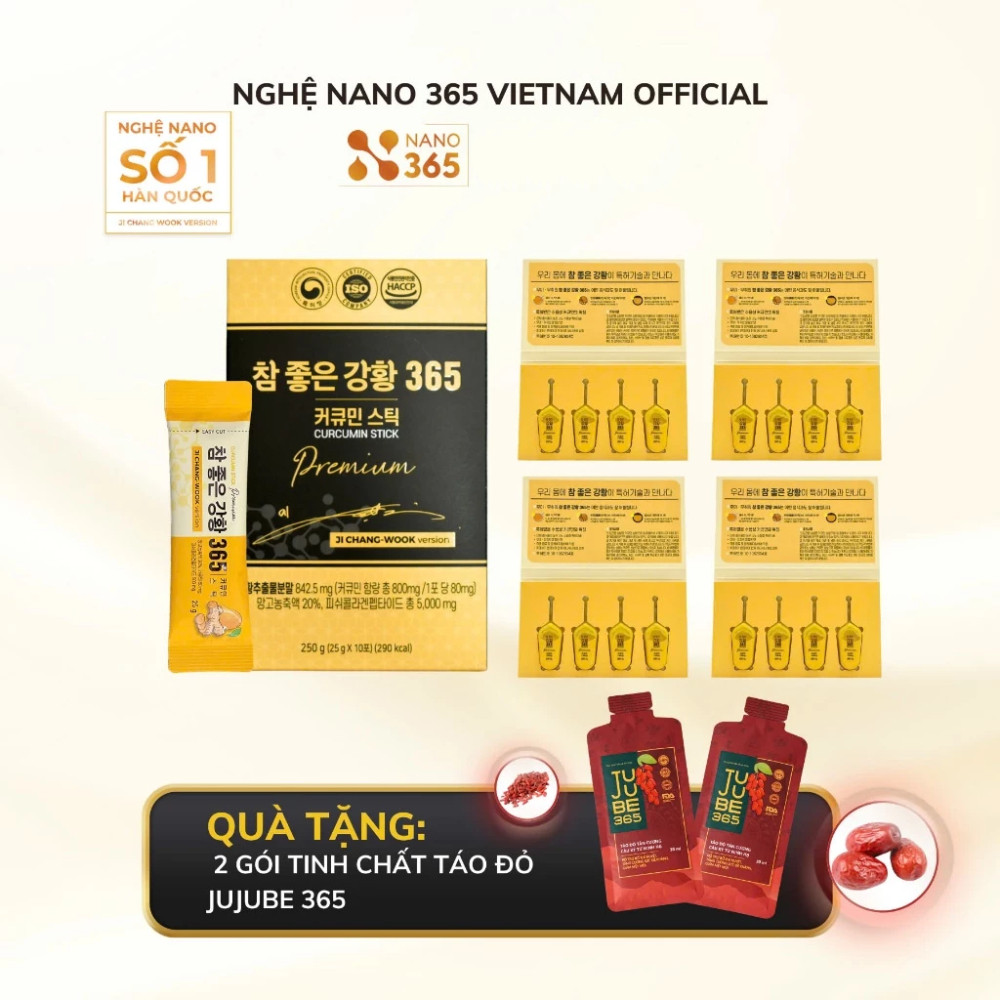 [TẶNG TINH CHẤT TÁO ĐỎ JUJUBE 365] Combo 4 vỉ Tinh Chất Nghệ + 1 Thạch nghệ nhỏ 10 thanh Nano Curcumin 365 Premium